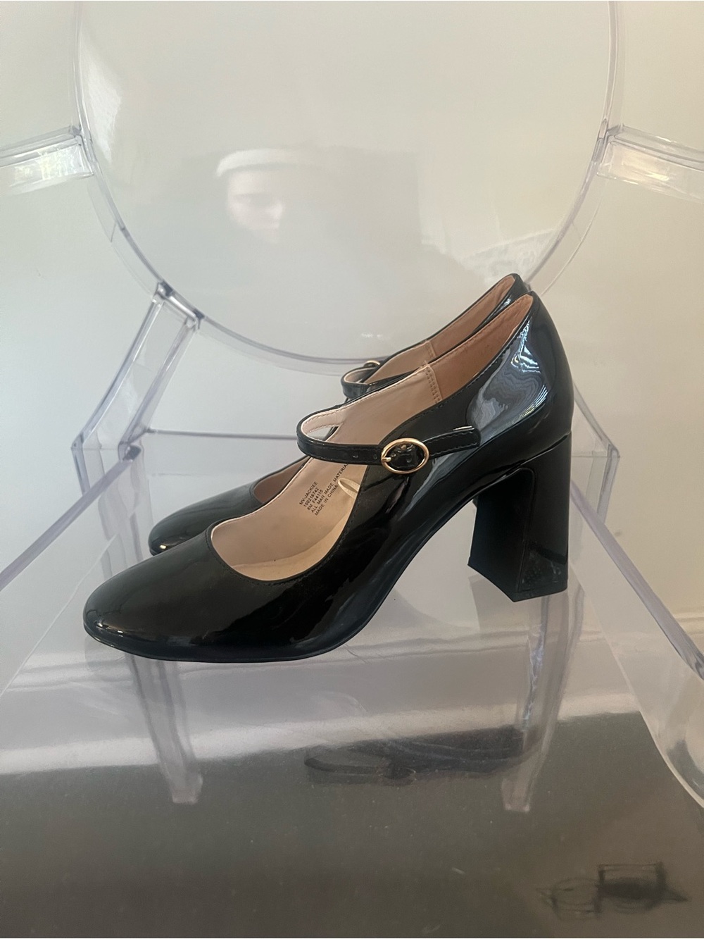 Black Patent Mary Jane Block Heel Pumps